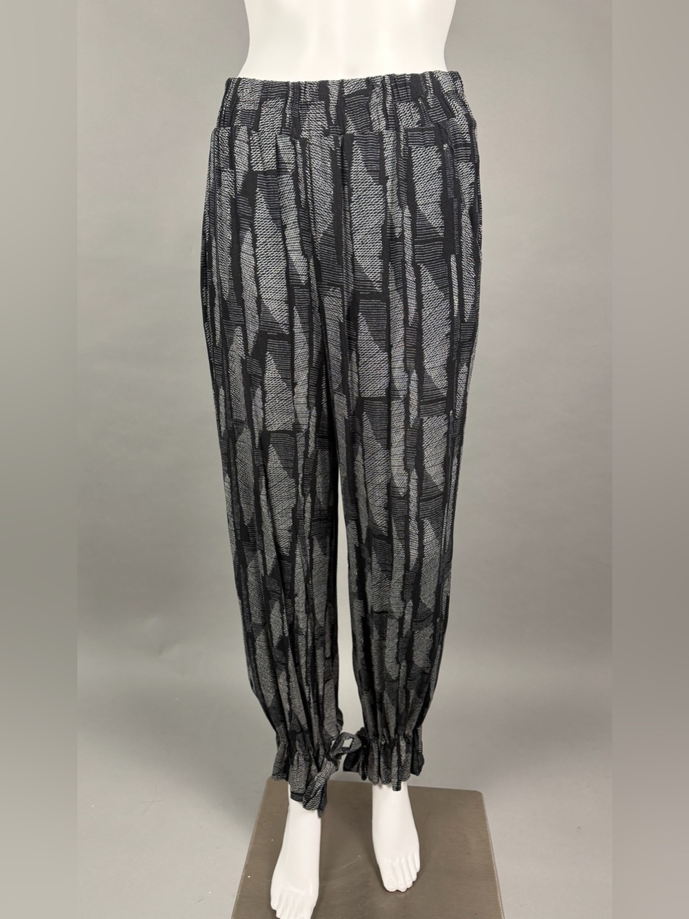 Final Touch Black & Gray Printed Elastic Waist Tie-Hem Track Pants